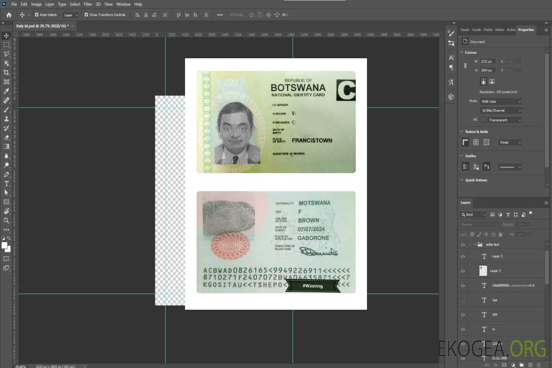 Carte d'identité du Botswana template Carte d'identité du Botswana template